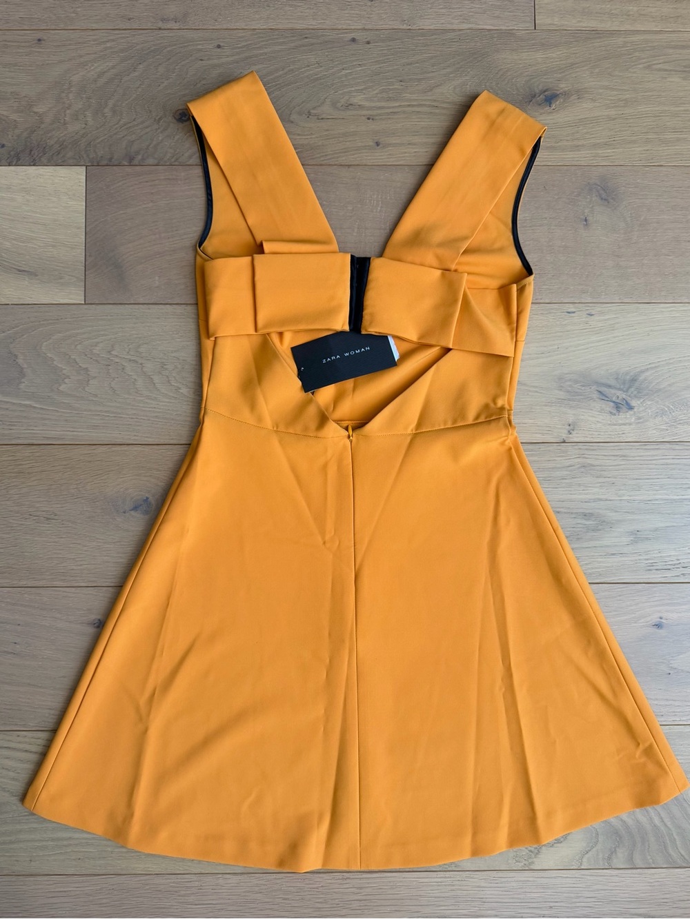 ZARA WOMAN Golden-Orange Cut-Out back Bow Mini A-line Dress SMALL